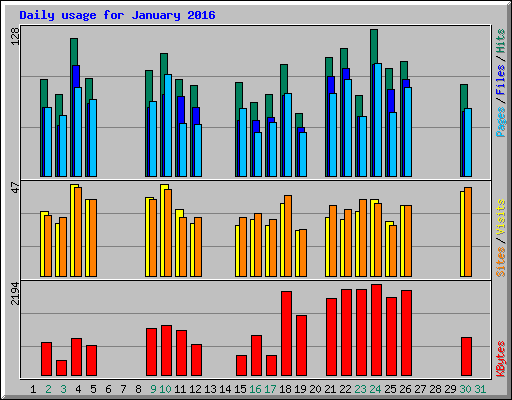 Daily usage for January 2016