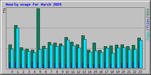 Hourly usage for March 2025